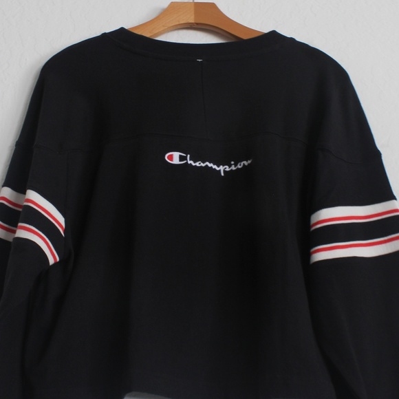 CHAMPION STRIPE BLACK CROP LONG SLEEVE T-SHIRT - Picture 5 of 8